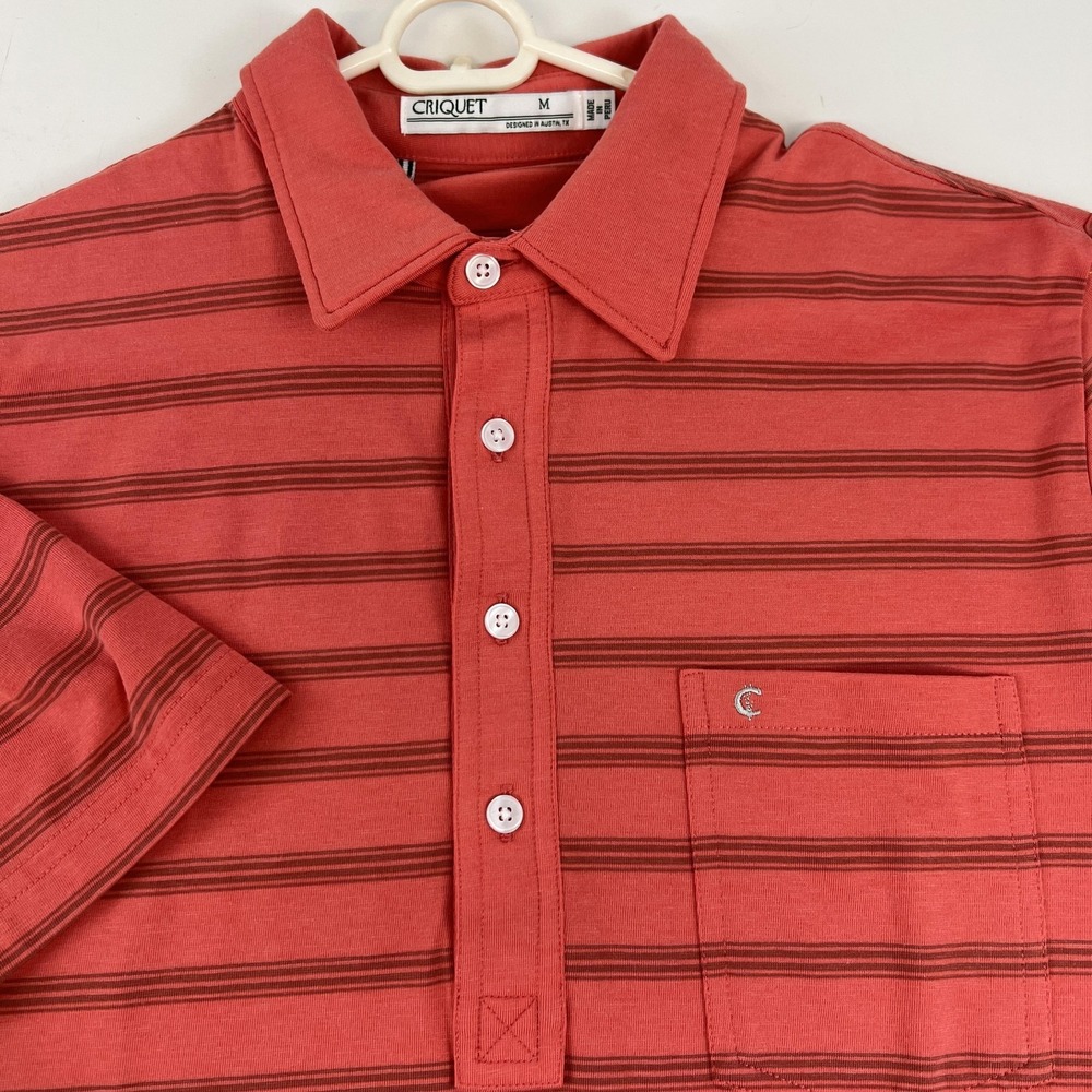 Criquet Polo Shirt Mens Medium Red Striped Golf Pocket Pima Cotton Peru